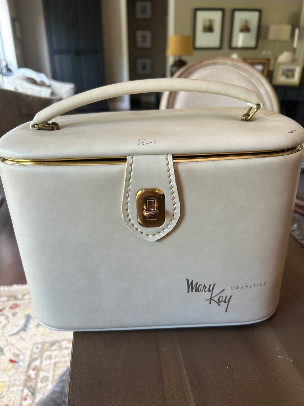 1960s Vintage Mary Kay Cream Cosmetic Case with Gold Hardware